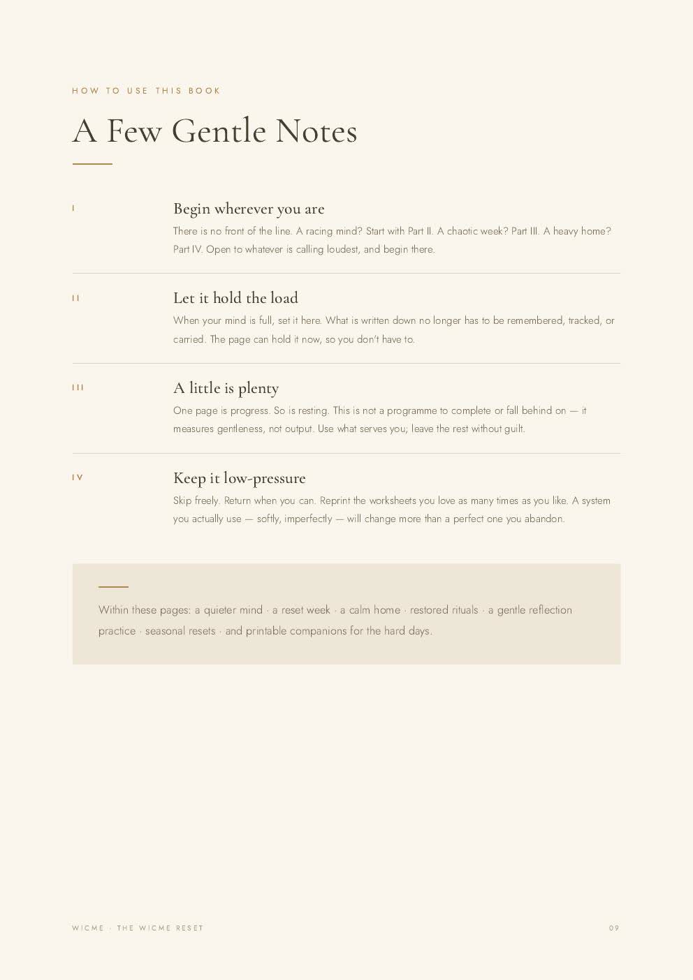 Quiet Mind System — real spread from The WICME Reset