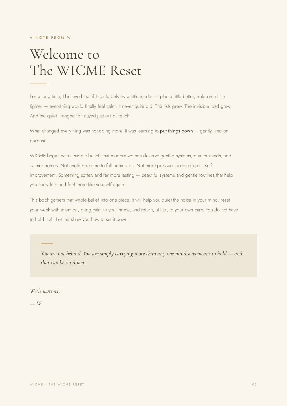 Sunday Reset Ritual — real spread from The WICME Reset